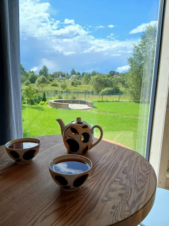 Светлый дом у озера c баней