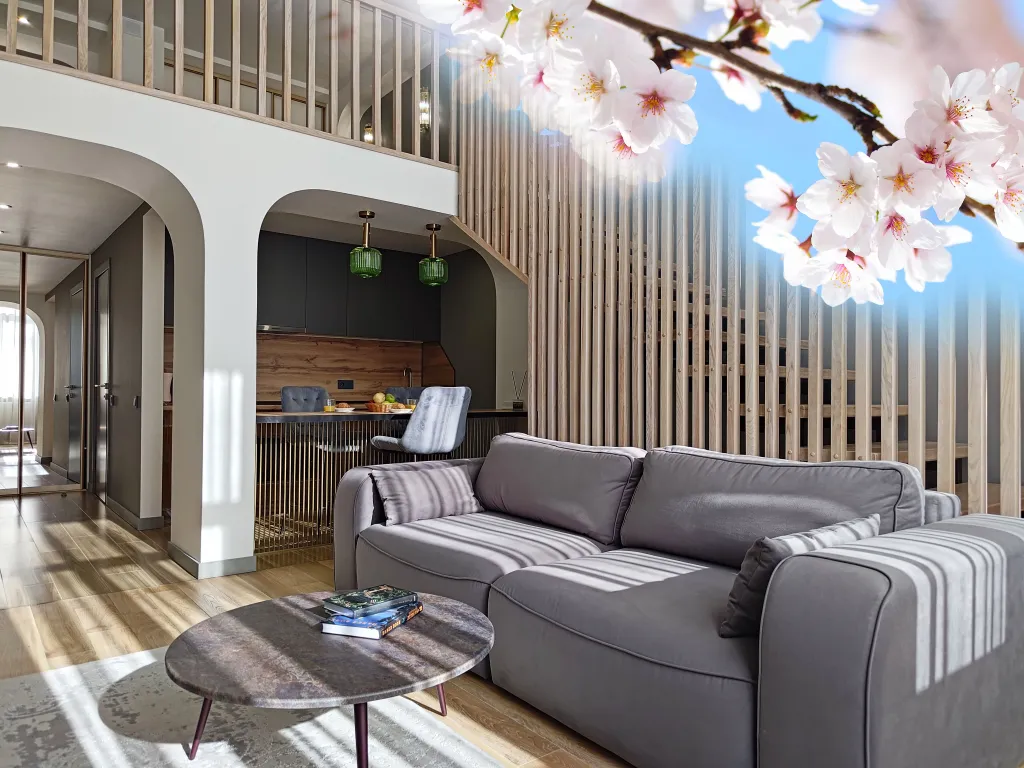 Квартира Дизайнерский двухуровневый апартамент с панорамным окном — аренда посуточно в Эсто-Садок