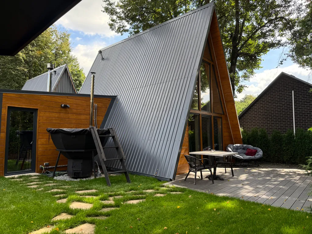 Уютный А-фрейм Ручей с баней и чаном