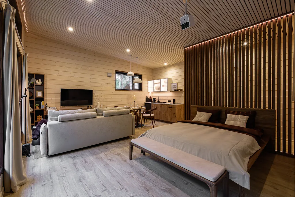 Премиальное шале с сауной и купелью в лесу.