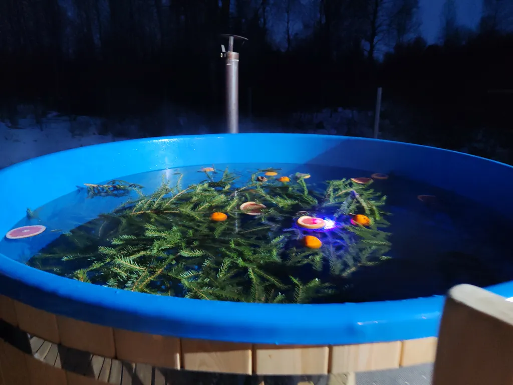 Дом в стиле барнхаус с японской купелью фурако на террасе