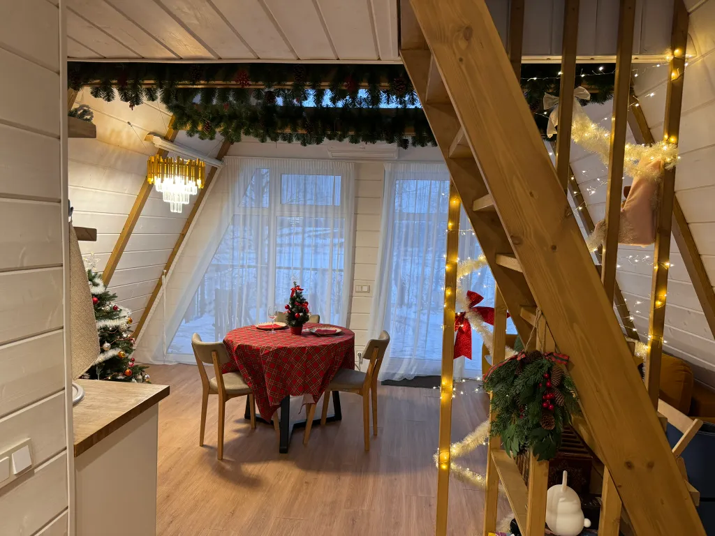 Уютный дом на берегу озера в березовой роще