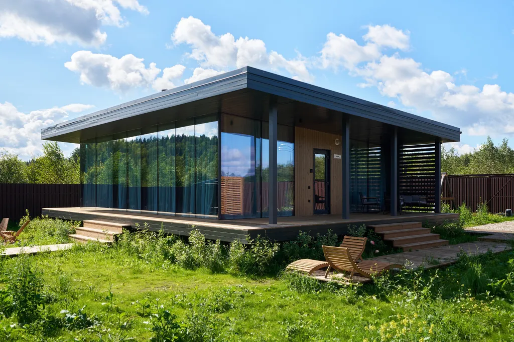 Просторный дом с сауной и камином в окружении леса и реки